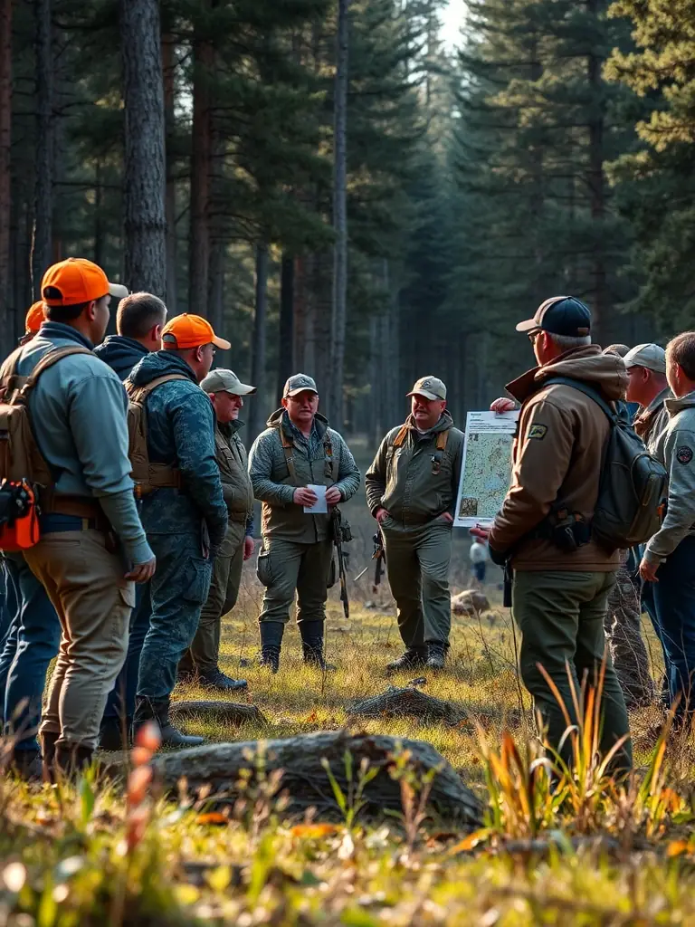 A photo of hunters participating in a training session on ethical hunting practices, highlighting the importance of responsible hunting.