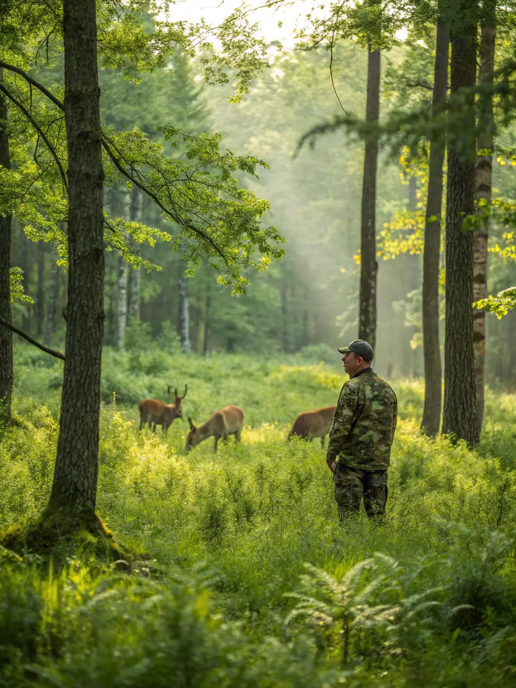 An image showing a wildlife biologist tagging a deer as part of a population monitoring program, emphasizing data collection for informed management decisions.