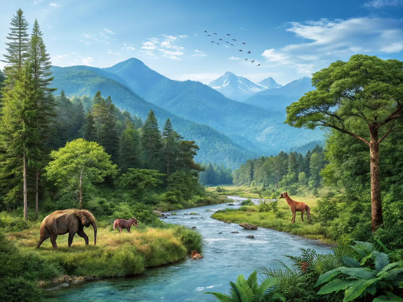 A scenic view of a well-maintained wildlife habitat, showcasing the association's efforts in habitat preservation and wildlife development. Deer and other local wildlife are visible in the background.